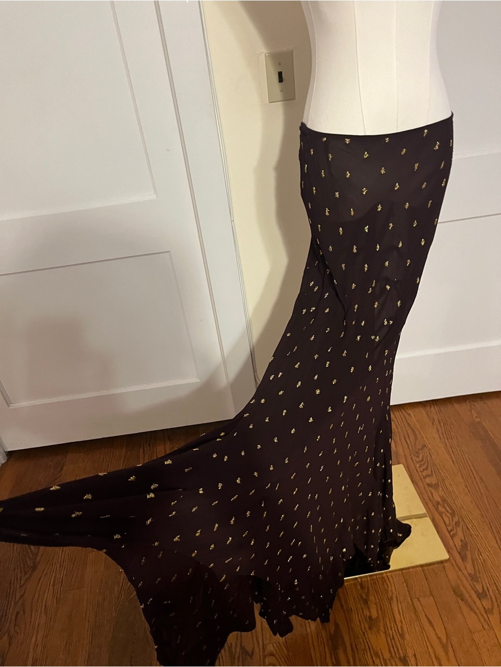GHOST London Chocolate Gold-Fleck Mermaid Skirt – Dramatic Bias-Cut Sweep
